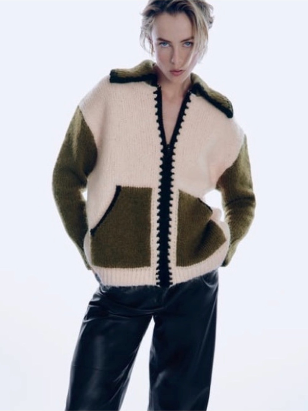 ZARA colourblock zippered cardigan